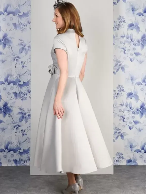 Party Dress For Mother Of The Bride V-Neck Short Sleeves A-Line Flowers Ankle-Length Guest Dresses For Wedding