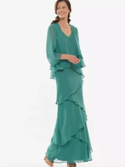 Party Dress For Mother Of The Bride V-Neck Sleeveless A-Line Ruffles Wedding Guest Dresses