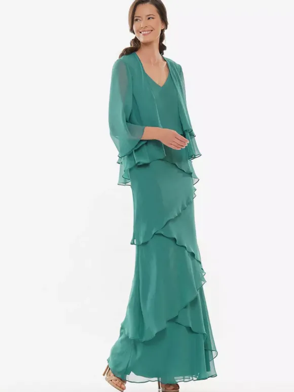 Party Dress For Mother Of The Bride V-Neck Sleeveless A-Line Ruffles Wedding Guest Dresses