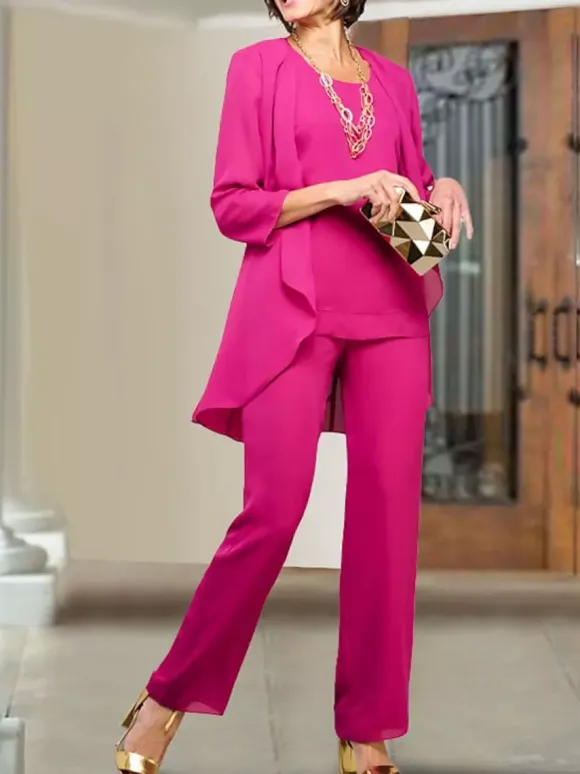 Party Dress For Mother Of The Bride Jewel Neck 3/4 Length Sleeves Sheath Tiered Floor-Length Wedding Guest Dresses