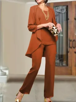 Party Dress For Mother Of The Bride Jewel Neck 3/4 Length Sleeves Sheath Tiered Floor-Length Wedding Guest Dresses