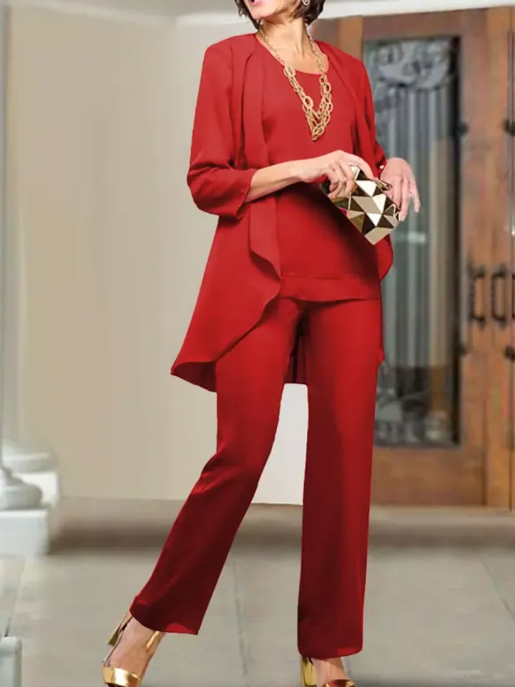 Party Dress For Mother Of The Bride Jewel Neck 3/4 Length Sleeves Sheath Tiered Floor-Length Wedding Guest Dresses
