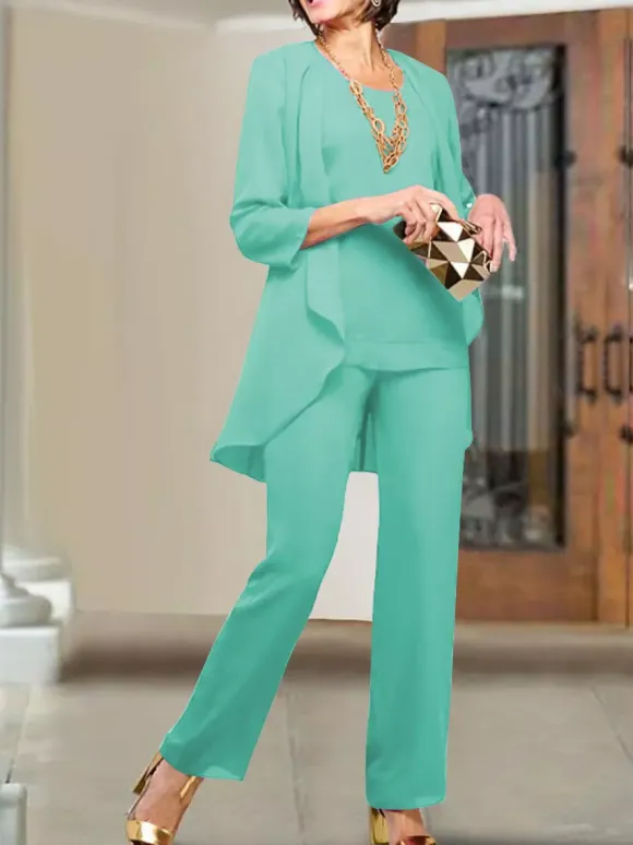 Party Dress For Mother Of The Bride Jewel Neck 3/4 Length Sleeves Sheath Tiered Floor-Length Wedding Guest Dresses
