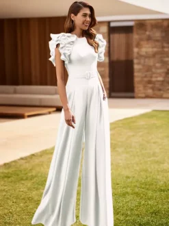 Party Dress For Mother Of The Bride Jewel Neck Sleeveless Jumpsuit Ruffles Wedding Guest Dresses