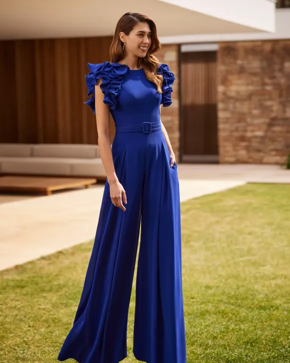 Party Dress For Mother Of The Bride Jewel Neck Sleeveless Jumpsuit Ruffles Wedding Guest Dresses