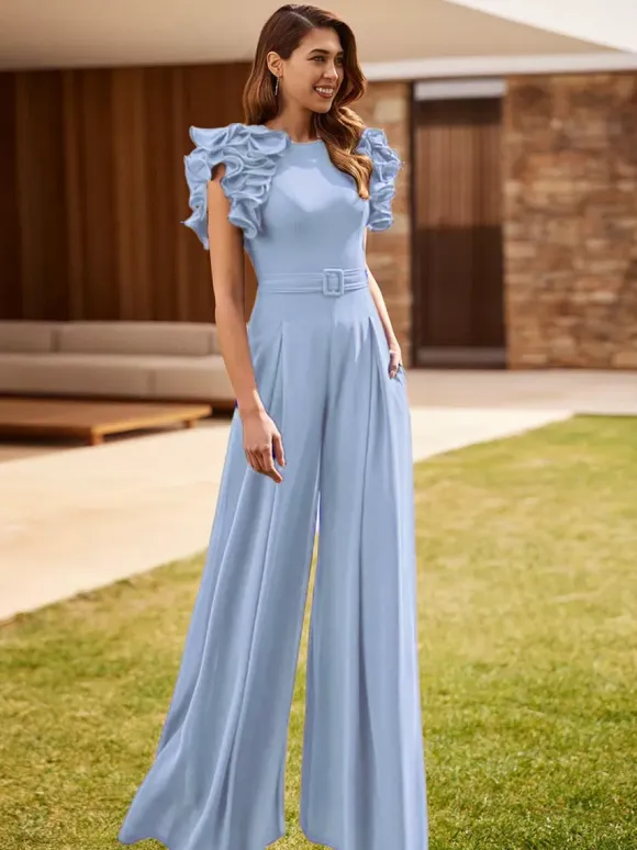 Party Dress For Mother Of The Bride Jewel Neck Sleeveless Jumpsuit Ruffles Wedding Guest Dresses