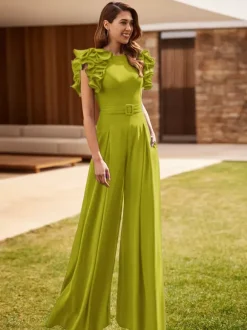 Party Dress For Mother Of The Bride Jewel Neck Sleeveless Jumpsuit Ruffles Wedding Guest Dresses