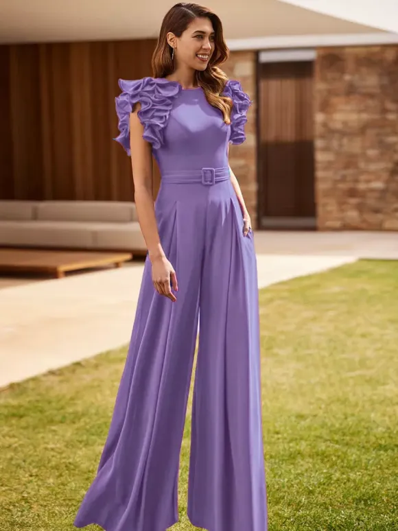Party Dress For Mother Of The Bride Jewel Neck Sleeveless Jumpsuit Ruffles Wedding Guest Dresses
