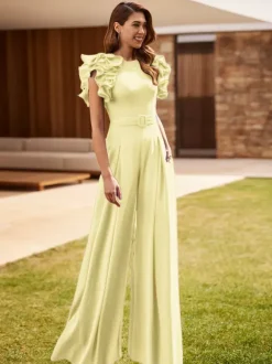 Party Dress For Mother Of The Bride Jewel Neck Sleeveless Jumpsuit Ruffles Wedding Guest Dresses