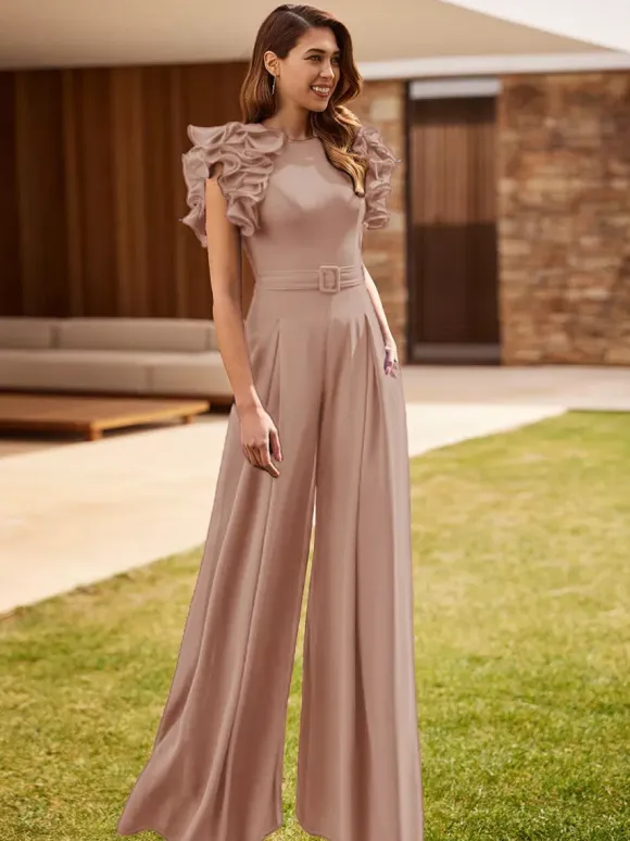 Party Dress For Mother Of The Bride Jewel Neck Sleeveless Jumpsuit Ruffles Wedding Guest Dresses