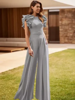 Party Dress For Mother Of The Bride Jewel Neck Sleeveless Jumpsuit Ruffles Wedding Guest Dresses