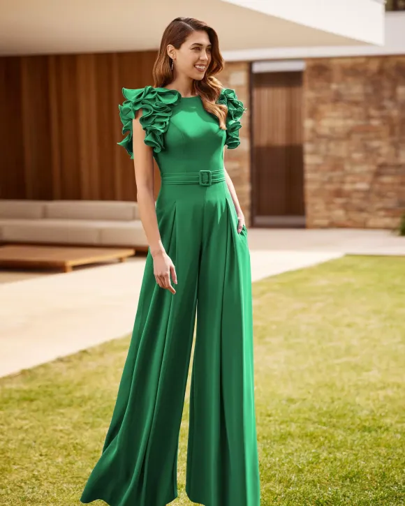 Party Dress For Mother Of The Bride Jewel Neck Sleeveless Jumpsuit Ruffles Wedding Guest Dresses