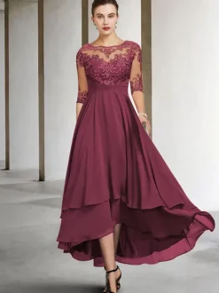 Party Dress For Mother Of The Bride Jewel Neck Half Sleeves A-Line Lace Tea-Length Guest Dresses For Wedding Free Customization