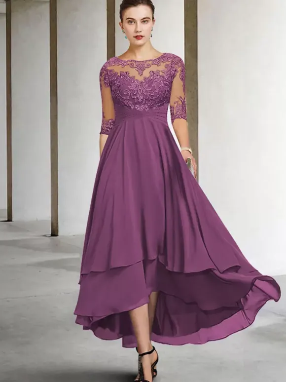 Party Dress For Mother Of The Bride Jewel Neck Half Sleeves A-Line Lace Tea-Length Guest Dresses For Wedding Free Customization