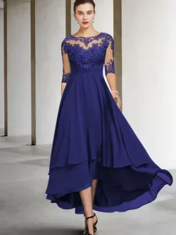 Party Dress For Mother Of The Bride Jewel Neck Half Sleeves A-Line Lace Tea-Length Guest Dresses For Wedding Free Customization