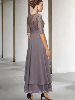 Party Dress For Mother Of The Bride Jewel Neck Half Sleeves A-Line Lace Tea-Length Guest Dresses For Wedding Free Customization