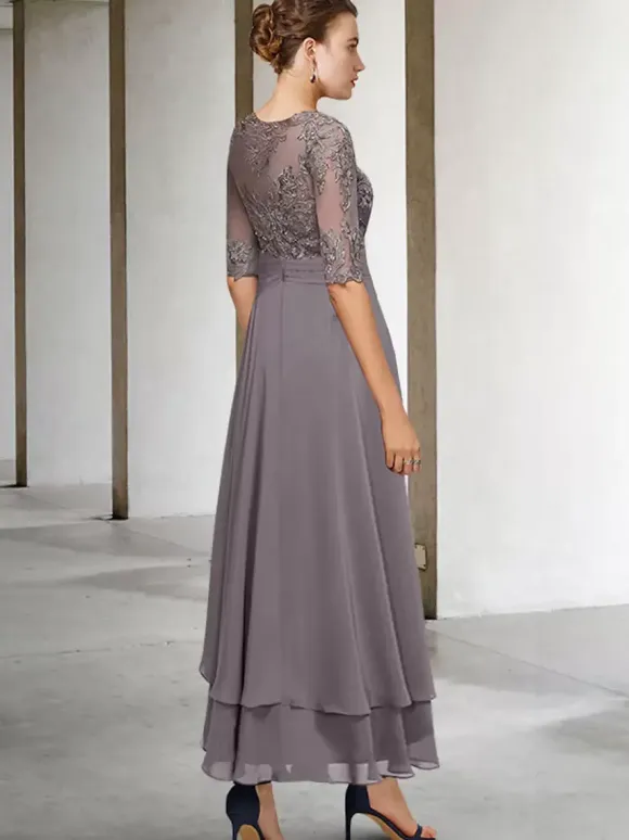 Party Dress For Mother Of The Bride Jewel Neck Half Sleeves A-Line Lace Tea-Length Guest Dresses For Wedding Free Customization
