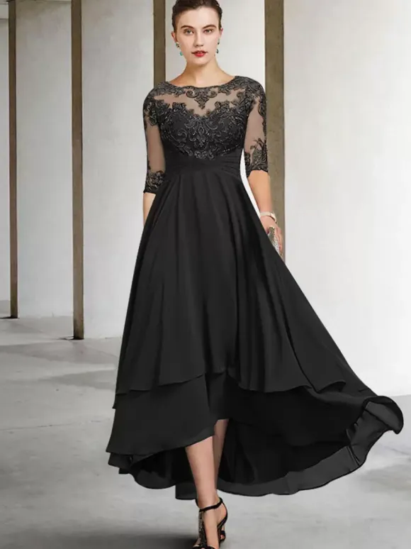 Party Dress For Mother Of The Bride Jewel Neck Half Sleeves A-Line Lace Tea-Length Guest Dresses For Wedding Free Customization