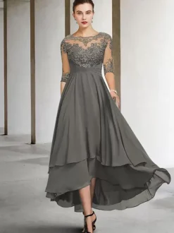 Party Dress For Mother Of The Bride Jewel Neck Half Sleeves A-Line Lace Tea-Length Guest Dresses For Wedding Free Customization