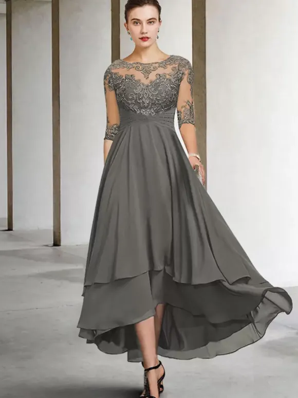Party Dress For Mother Of The Bride Jewel Neck Half Sleeves A-Line Lace Tea-Length Guest Dresses For Wedding Free Customization