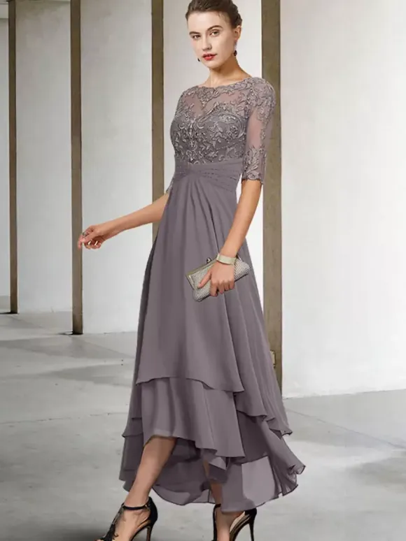 Party Dress For Mother Of The Bride Jewel Neck Half Sleeves A-Line Lace Tea-Length Guest Dresses For Wedding Free Customization