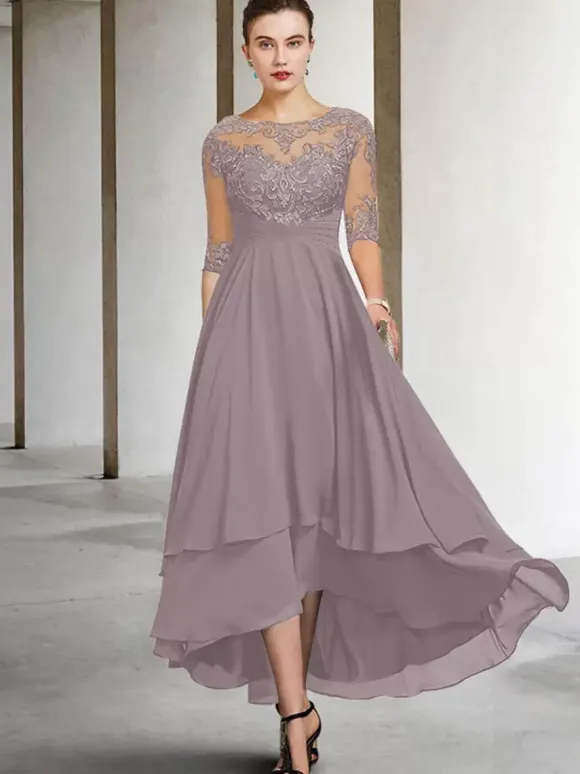Party Dress For Mother Of The Bride Jewel Neck Half Sleeves A-Line Lace Tea-Length Guest Dresses For Wedding Free Customization