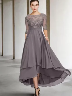 Party Dress For Mother Of The Bride Jewel Neck Half Sleeves A-Line Lace Tea-Length Guest Dresses For Wedding Free Customization