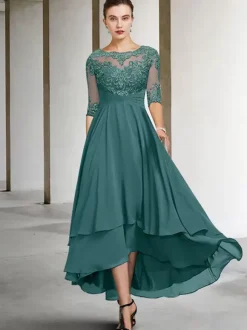 Party Dress For Mother Of The Bride Jewel Neck Half Sleeves A-Line Lace Tea-Length Guest Dresses For Wedding Free Customization