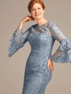Party Dress For Mother Of The Bride Jewel Neck 3/4 Length Sleeves Short Lace Knee-Length Guest Dresses For Wedding
