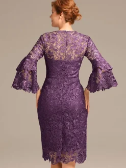 Party Dress For Mother Of The Bride Jewel Neck 3/4 Length Sleeves Short Lace Knee-Length Guest Dresses For Wedding