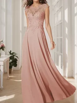 Party Dress For Mother Of The Bride Jewel Neck Long Sleeves Floor-Length A-Line Guest Dresses For Wedding