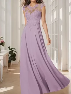 Party Dress For Mother Of The Bride Jewel Neck Long Sleeves Floor-Length A-Line Guest Dresses For Wedding