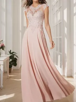 Party Dress For Mother Of The Bride Jewel Neck Long Sleeves Floor-Length A-Line Guest Dresses For Wedding
