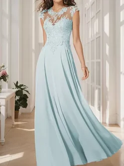 Party Dress For Mother Of The Bride Jewel Neck Long Sleeves Floor-Length A-Line Guest Dresses For Wedding