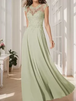 Party Dress For Mother Of The Bride Jewel Neck Long Sleeves Floor-Length A-Line Guest Dresses For Wedding