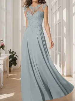 Party Dress For Mother Of The Bride Jewel Neck Long Sleeves Floor-Length A-Line Guest Dresses For Wedding