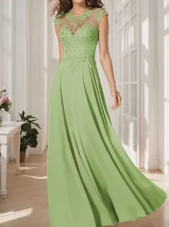 Party Dress For Mother Of The Bride Jewel Neck Long Sleeves Floor-Length A-Line Guest Dresses For Wedding