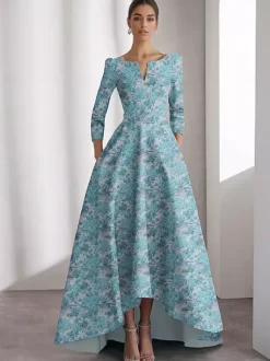 Party Dress For Mother Of The Bride Designed Neckline 3/4 Length Sleeves A-Line Flowers Tea-Length Guest Dresses For Wedding
