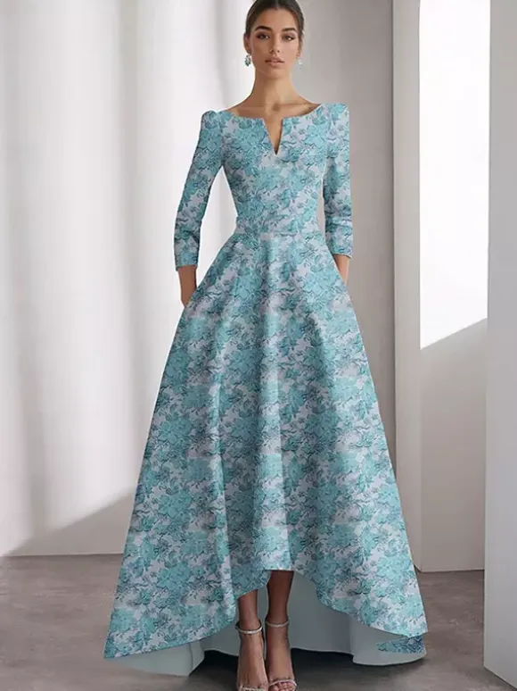 Party Dress For Mother Of The Bride Designed Neckline 3/4 Length Sleeves A-Line Flowers Tea-Length Guest Dresses For Wedding