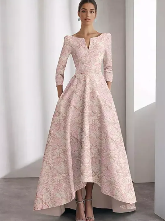 Party Dress For Mother Of The Bride Designed Neckline 3/4 Length Sleeves A-Line Flowers Tea-Length Guest Dresses For Wedding
