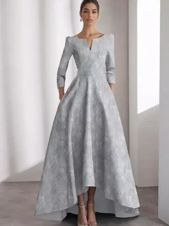 Party Dress For Mother Of The Bride Designed Neckline 3/4 Length Sleeves A-Line Flowers Tea-Length Guest Dresses For Wedding