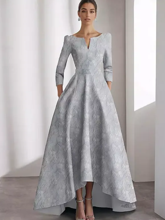 Party Dress For Mother Of The Bride Designed Neckline 3/4 Length Sleeves A-Line Flowers Tea-Length Guest Dresses For Wedding