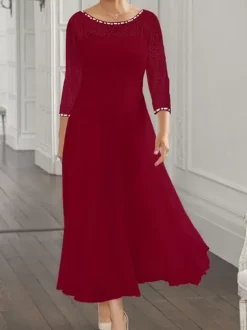 Party Dress For Mother Of The Bride Jewel Neck Long Sleeves A-Line Lace Guest Dresses For Wedding