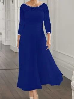 Party Dress For Mother Of The Bride Jewel Neck Long Sleeves A-Line Lace Guest Dresses For Wedding