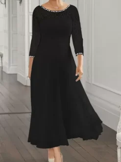 Party Dress For Mother Of The Bride Jewel Neck Long Sleeves A-Line Lace Guest Dresses For Wedding