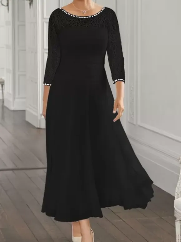 Party Dress For Mother Of The Bride Jewel Neck Long Sleeves A-Line Lace Guest Dresses For Wedding