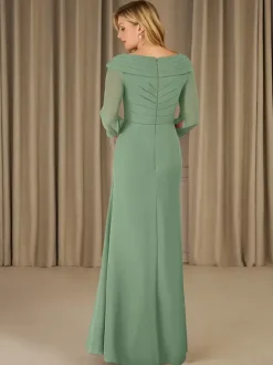 Party Dress For Mother Of The Bride V-Neck 3/4 Length Sleeves A-Line Applique Floor-Length Guest Dresses For Wedding