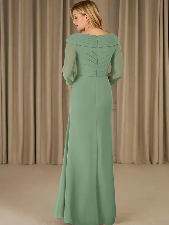 Party Dress For Mother Of The Bride V-Neck 3/4 Length Sleeves A-Line Applique Floor-Length Guest Dresses For Wedding