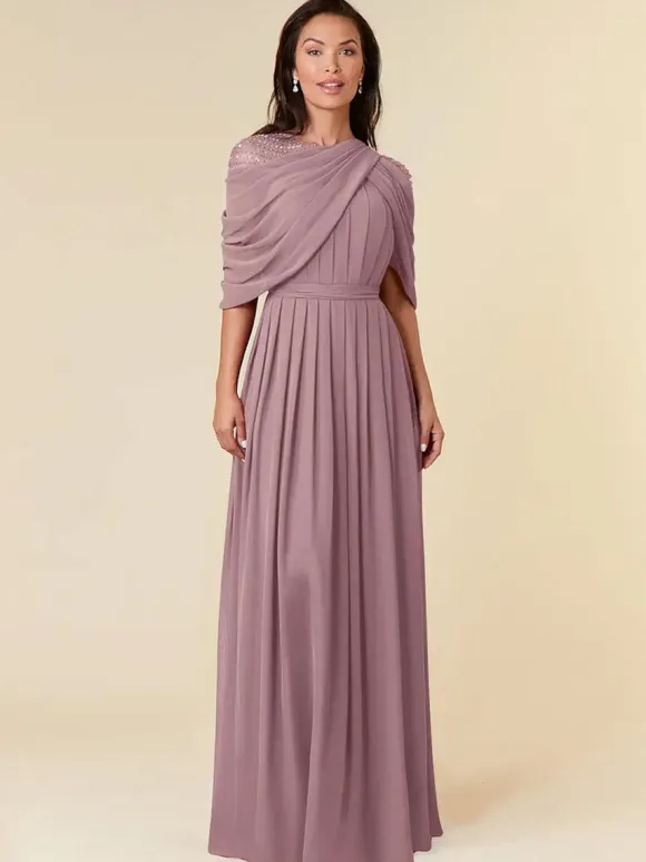 Party Dress For Mother Of The Bride Jewel Neck Sleeveless A-Line Beaded Floor-Length Wedding Guest Dresses