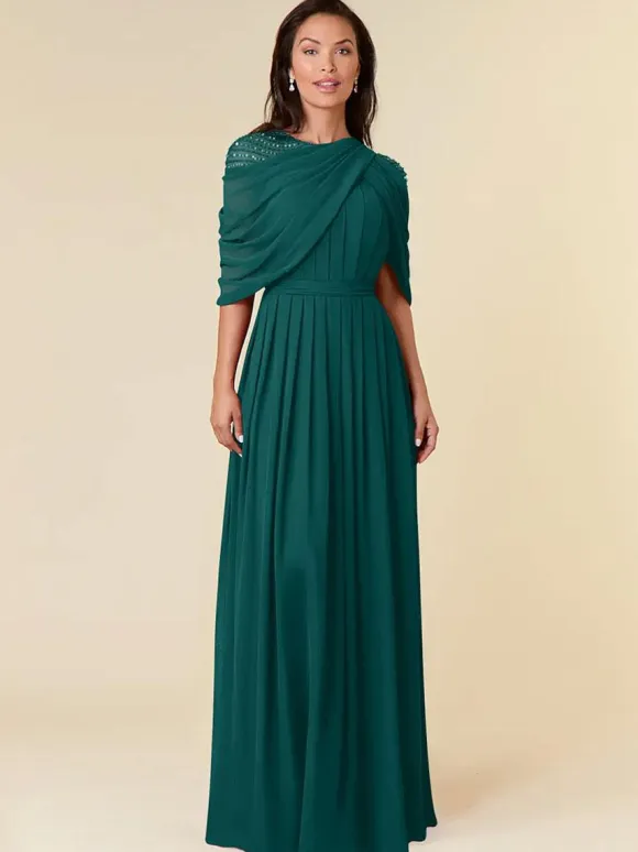 Party Dress For Mother Of The Bride Jewel Neck Sleeveless A-Line Beaded Floor-Length Wedding Guest Dresses